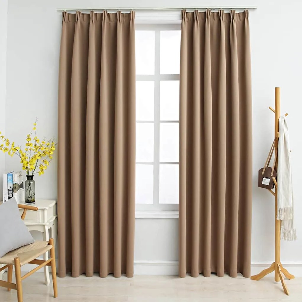 134439 vidaXL Затъмняващи завеси с куки, 2 бр, таупе, 140x225 см