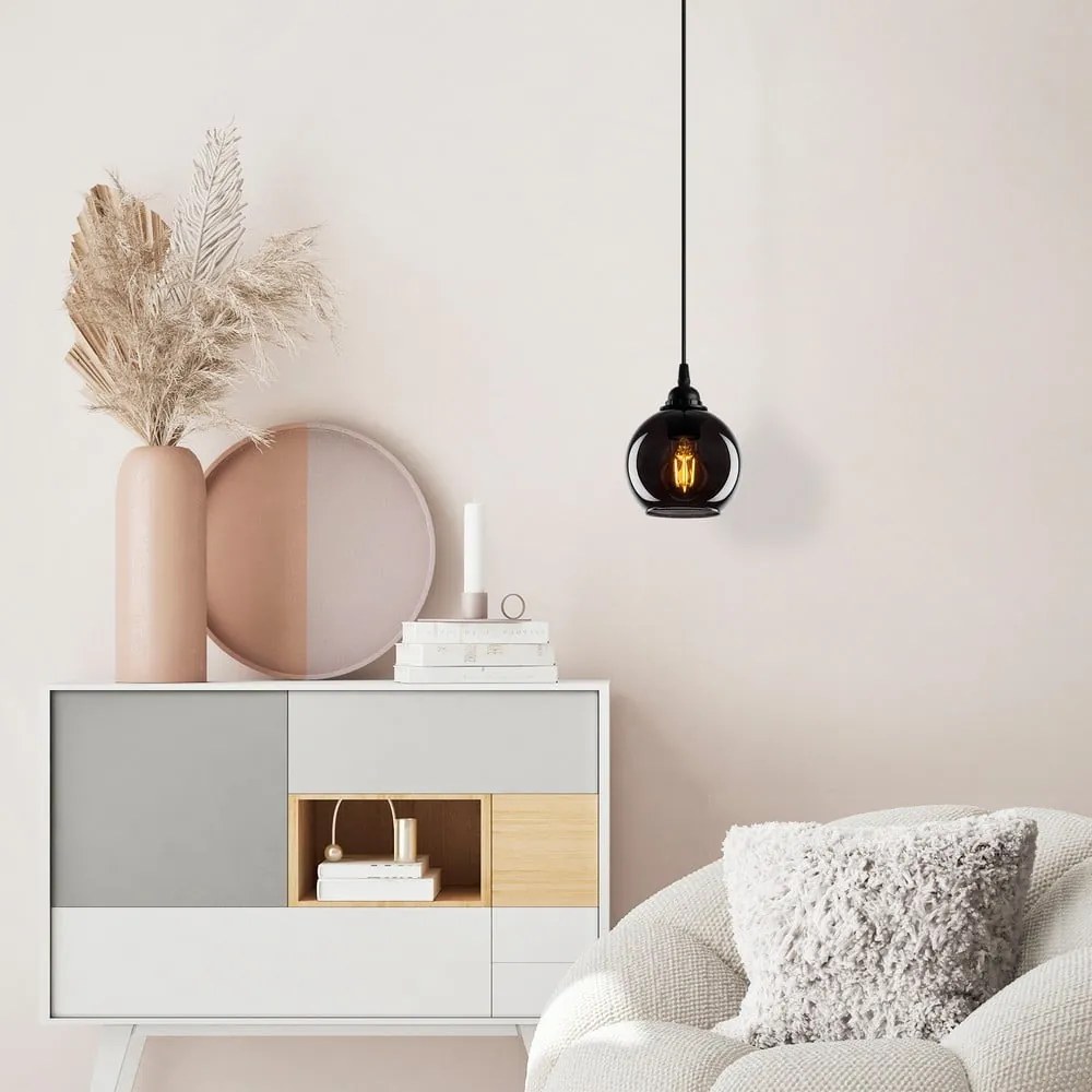 Черно висящо осветително тяло със стъклен абажур ø 15 cm Smoked – Opviq lights