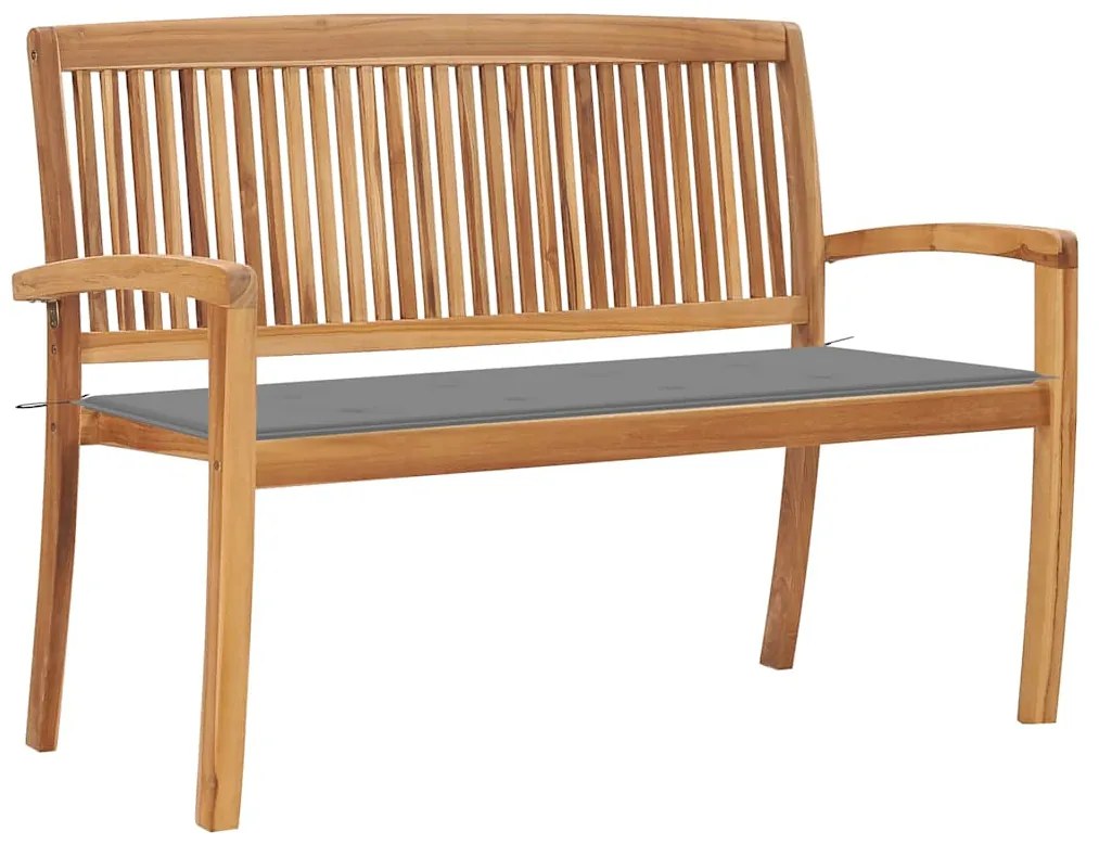 3063280 vidaXL Стифираща градинска пейка с възглавница, 128,5 см, тик масив