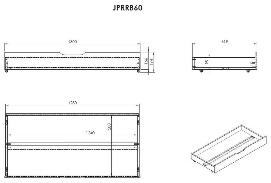 Бял детско легло за подрастващи от масивен бор с място за съхранение и включен матрак с подматрачна рамка Jumper – Vipack