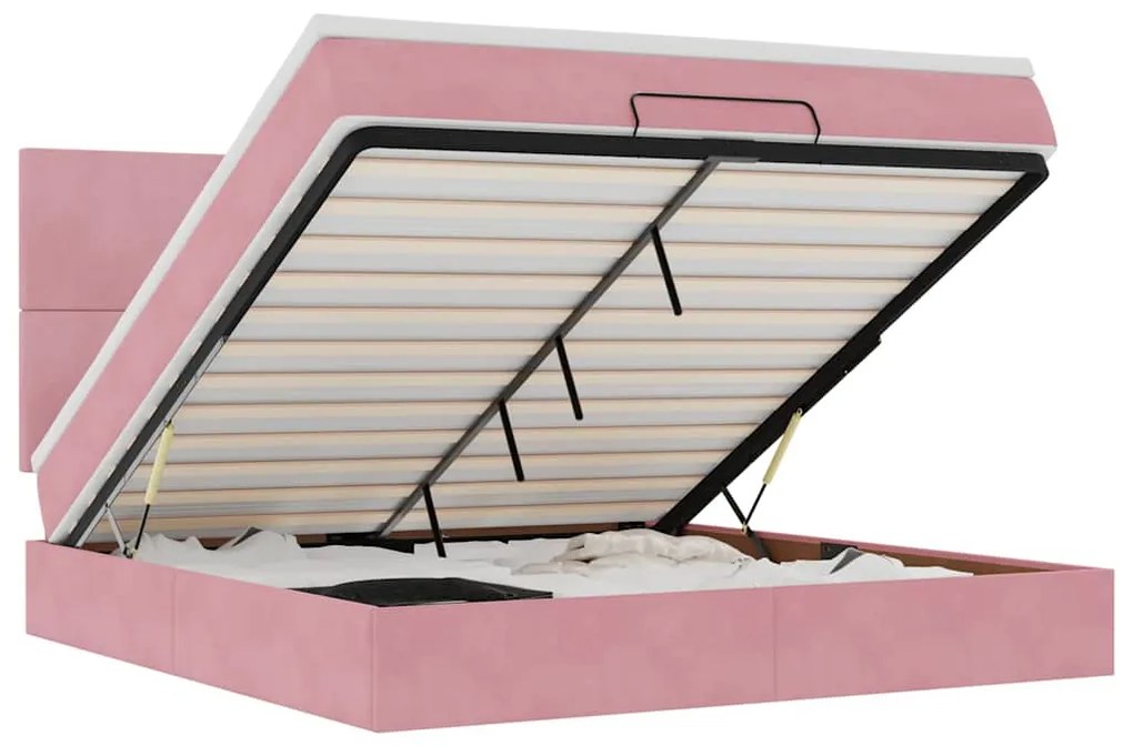 3314263 vidaXL Османска легло с матраци и LED, розово, 160x200 см, кадифе