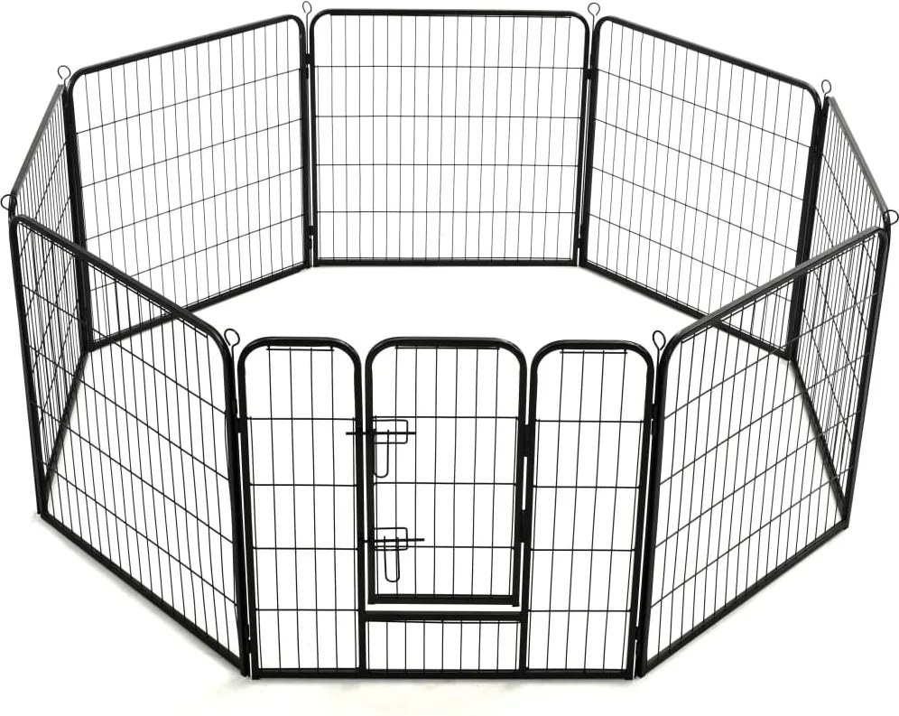 Заграждение за куче, 8 панела, стомана, 80x80 см, черно