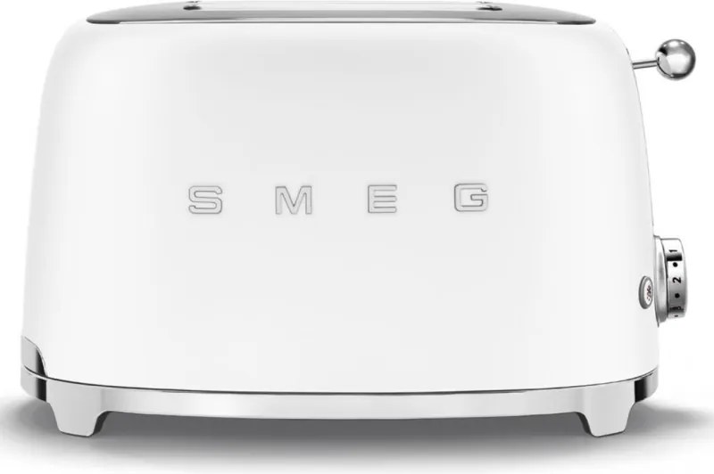 Тостер за хляб SMEG 50's Style TSF01WHMEU, 950W, 2 филии, 6 нива, Тавичка за трохи, Вграден кабел, Неръждаема стомана, Бял мат