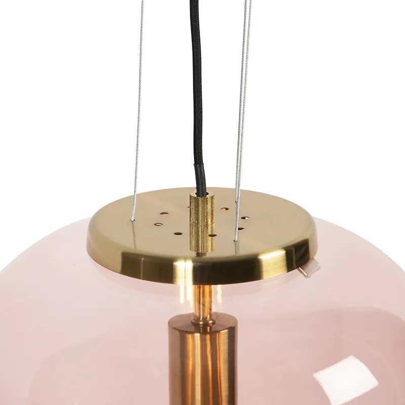 Висяща лампа в стил арт деко месинг с розово стъкло - Bliss