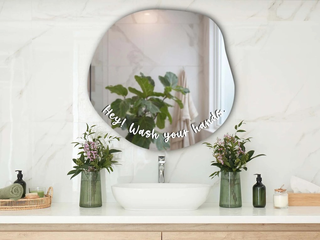 Стикер за огледало S47 – Hey! Wash your hands. (round) 89x27