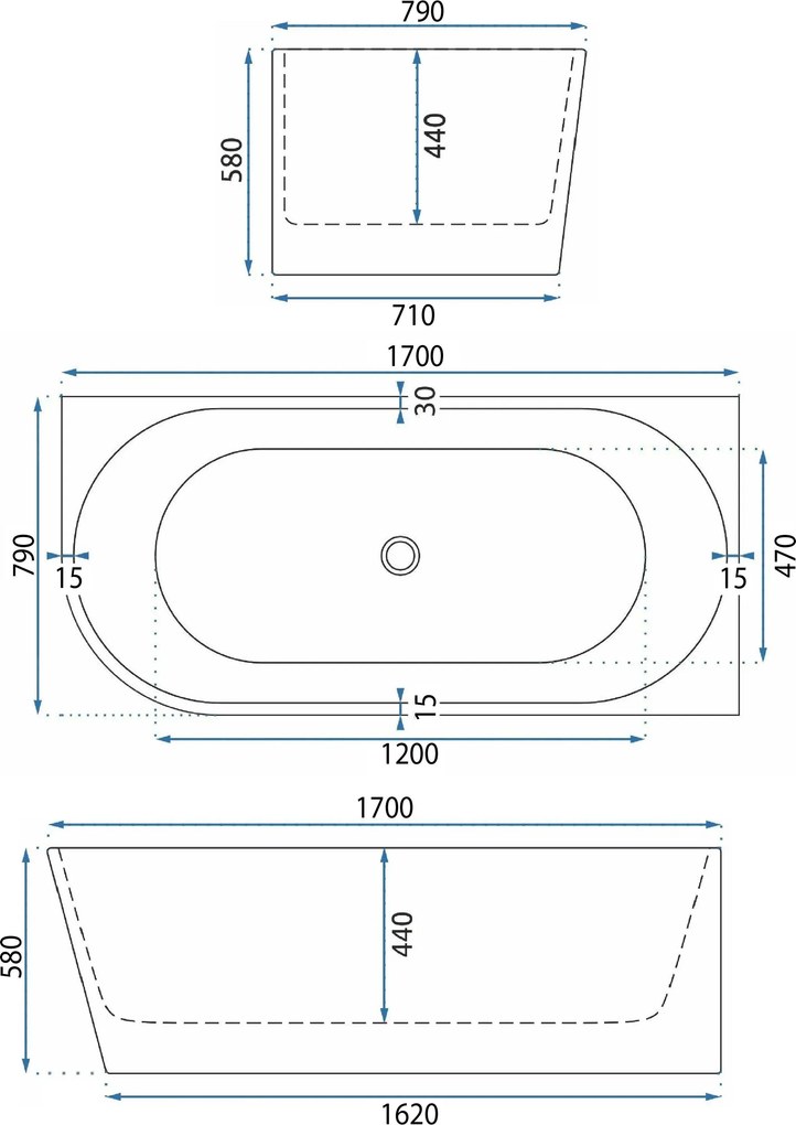 Ъглова акрилна вана Bellanto Slim 170 Дясна
