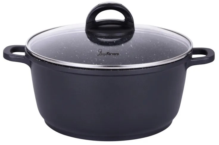 Тенджера Luigi Ferrero Hanna FR-245M 24x11.5 см, 4.4 л,  Мраморно покритие, Стъклен капак с отвор за пара, Индукция, Черен