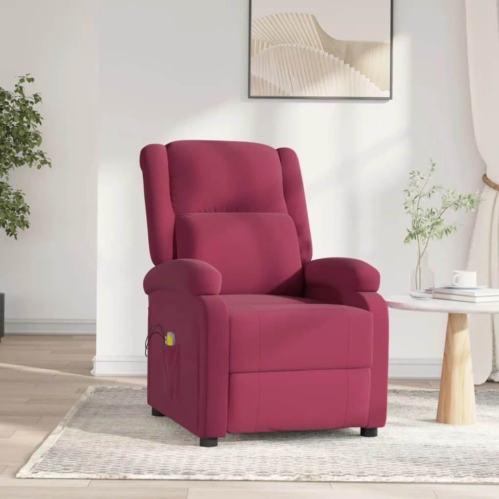 3098409 vidaXL Електрически масажен стол, виненочервен, кадифе