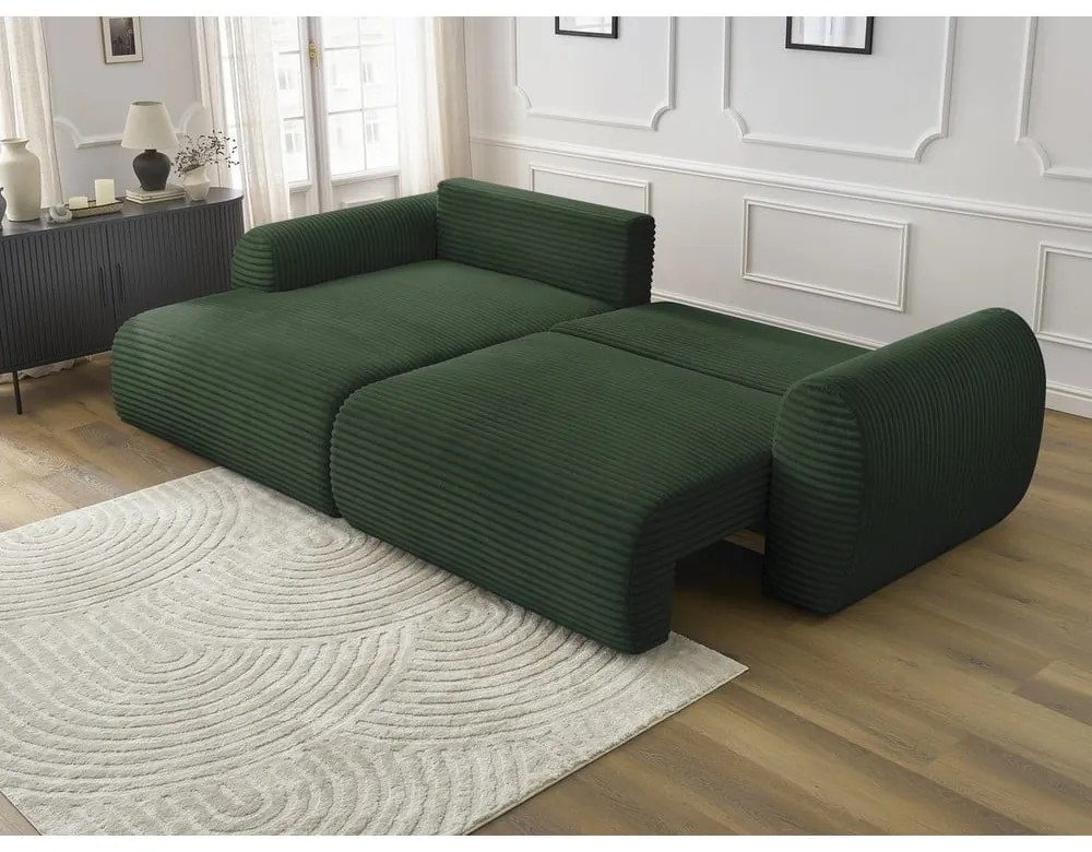 Тъмнозелен разтегателен ъглов диван от рипсено кадифе (ляв ъгъл) Lucien – Bobochic Paris