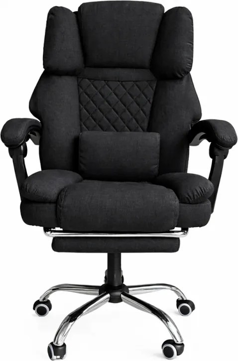 Ергономичен офис стол с подложка за крака и масаж - черна тъкан