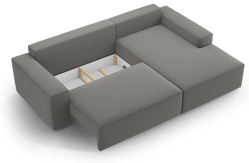 Светлосив кадифен сгъваем/с място за съхранение ъглов диван (десен ъгъл) Jodie – Micadoni