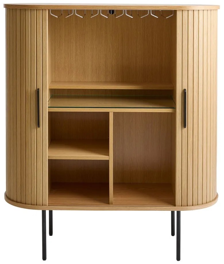 Шкаф за вино от дъбов декор с плъзгащи се врати в естествен цвят 100x118x40 cm Nola – Unique Furniture