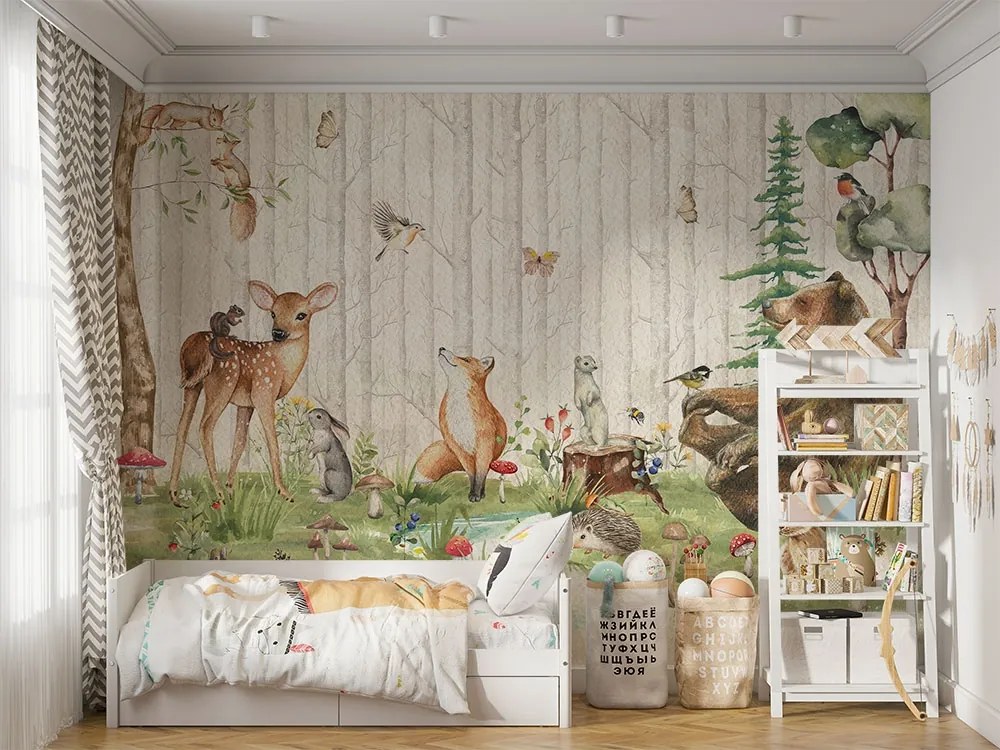Фототапет за детска стая с мечка и горски животни – Woodland Friends