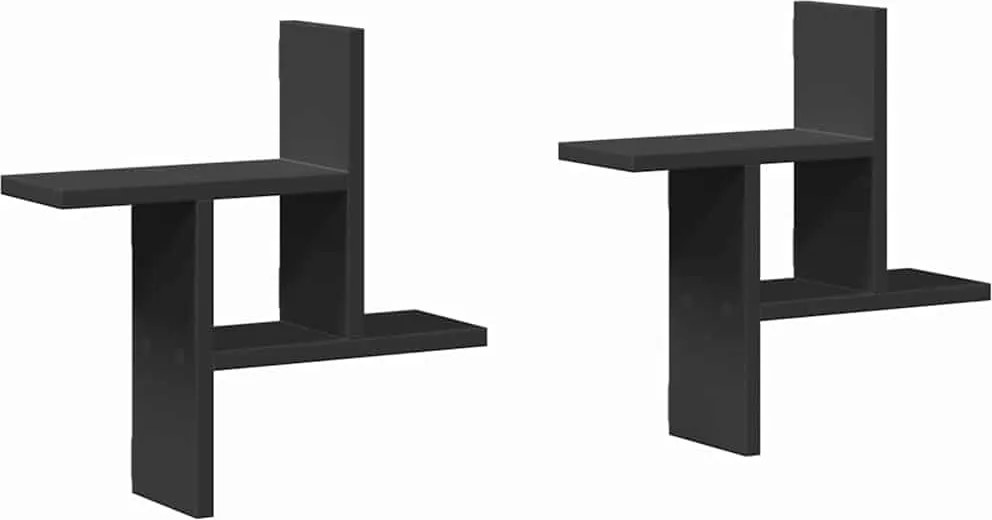 853246 vidaXL Стенни рафтове, 2 бр, черни, 38x12x38 см, инженерно дърво