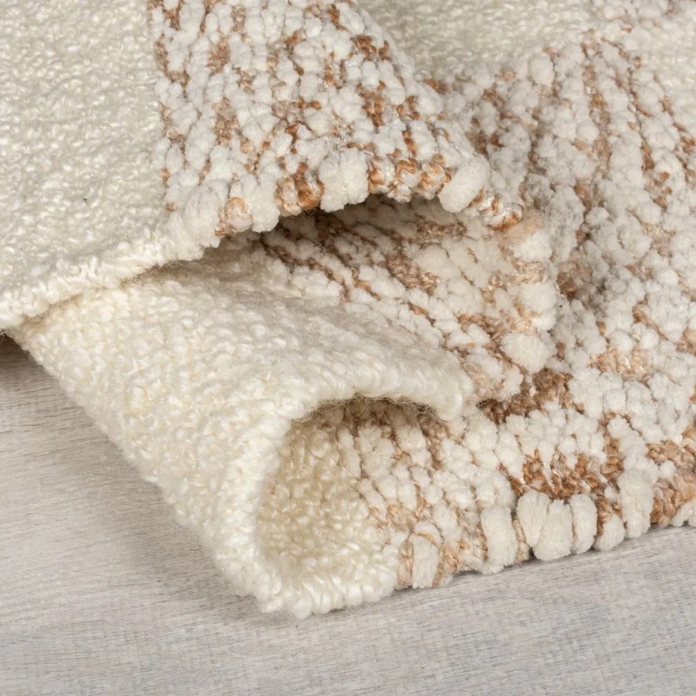 Ръчно изработен килим със смес от вълна в кремав и естествен цвят 200x300 cm Eric Checkboard – Flair Rugs