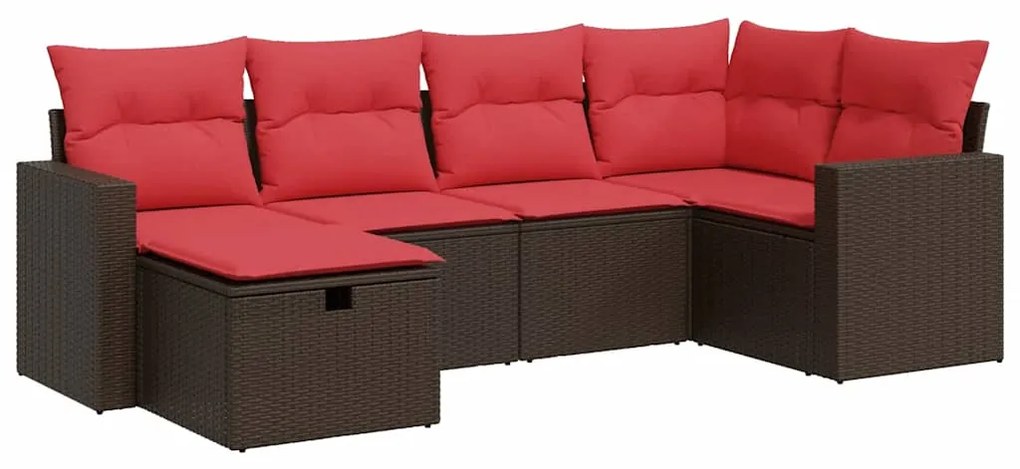 3325390 vidaXL Градински комплект с възглавници, 6 части, кафяв, полиратан