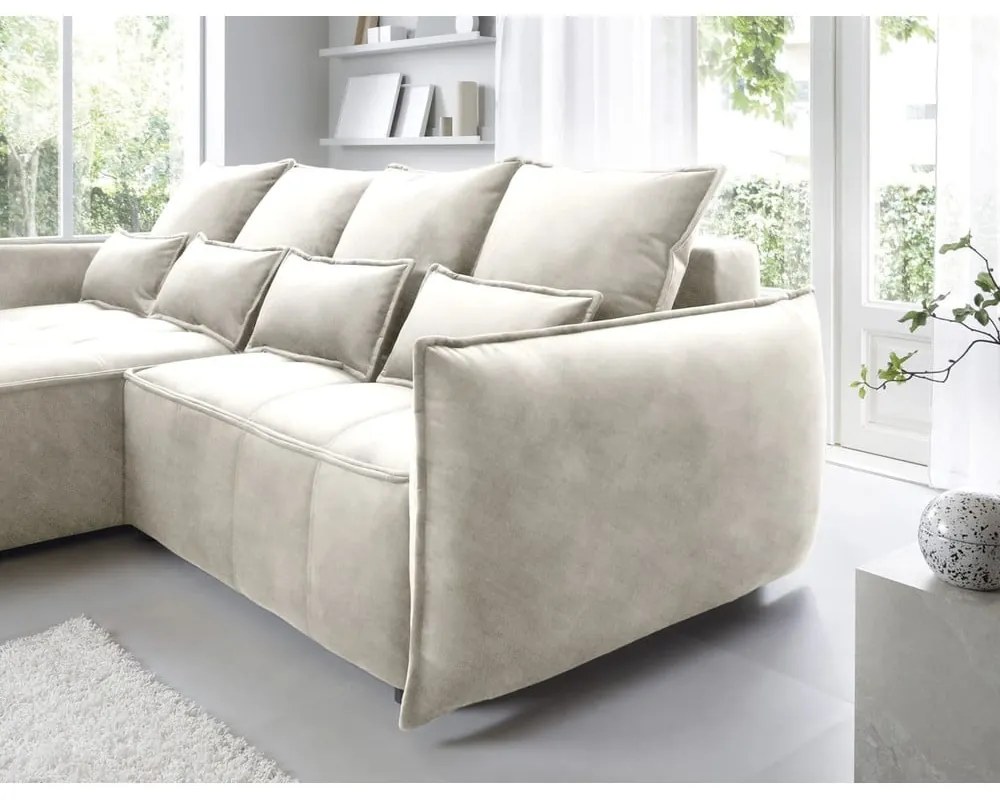 Бежов кадифен сгъваем/с място за съхранение ъглов диван (ляв ъгъл) Campo – ELTAP