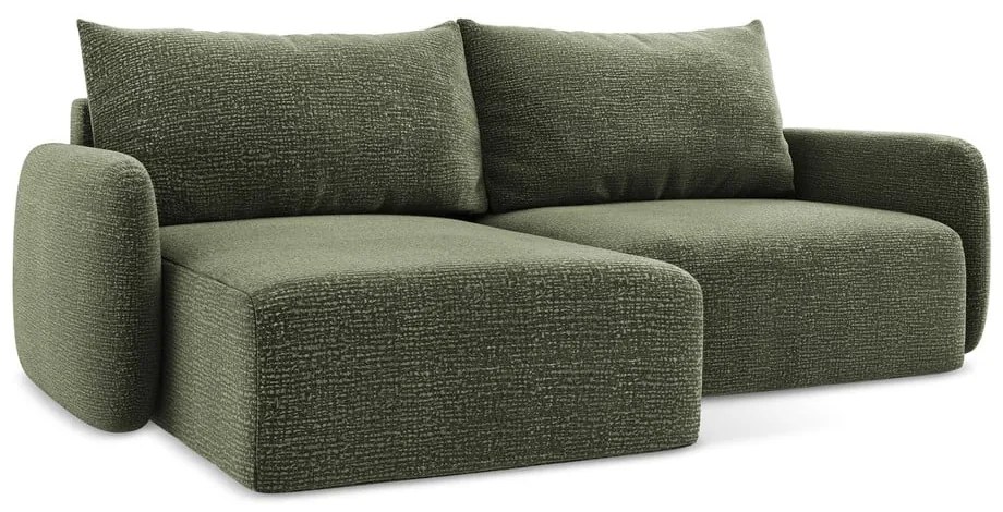 Зелен разтегателен ъглов диван с място за съхранение (ляв ъгъл) Kalena – Makamii