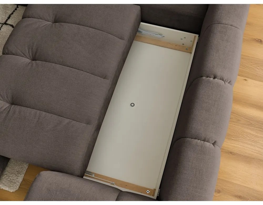 Кафяво-сив сгъваем/с място за съхранение ъглов диван (ляв ъгъл/L форма) Fuji – Bobochic Paris