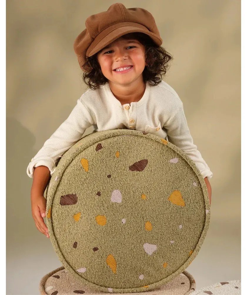 Зелен детски пуф от букле и шенил Terrazzo – Wigiwama