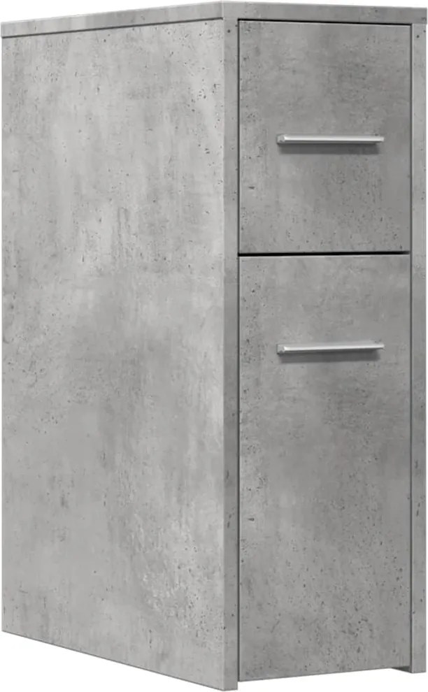 855280 vidaXL Тесен скрин за баня с колелца, бетонно сив, инженерно дърво