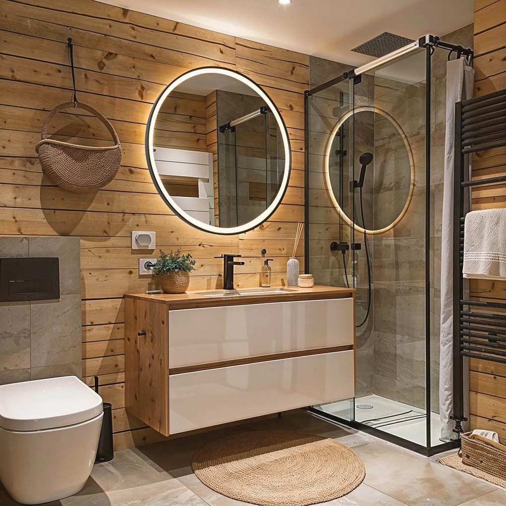 Огледало за баня черно 70 см вкл. LED 3-степенно димиране с докосване кръгло - Miral