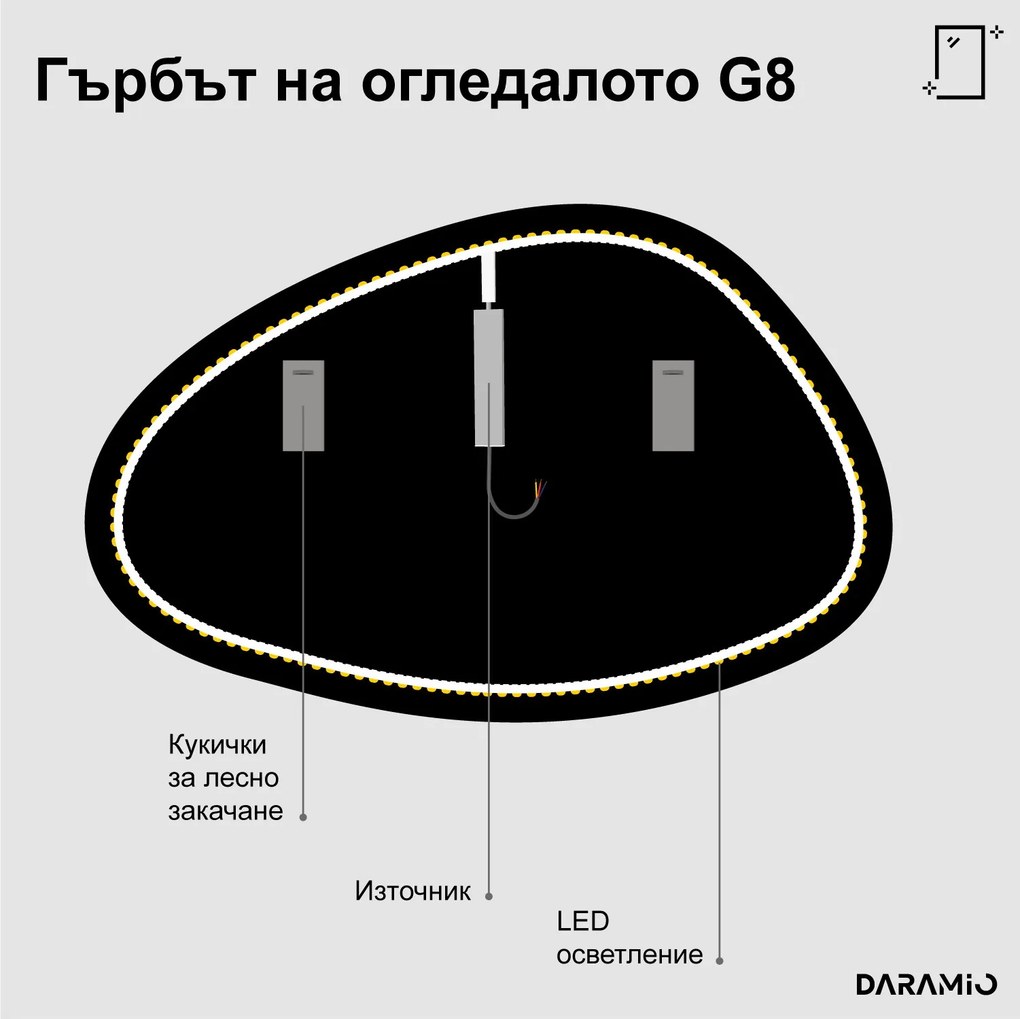 Огледало с LED осветление във формата на камъче G8