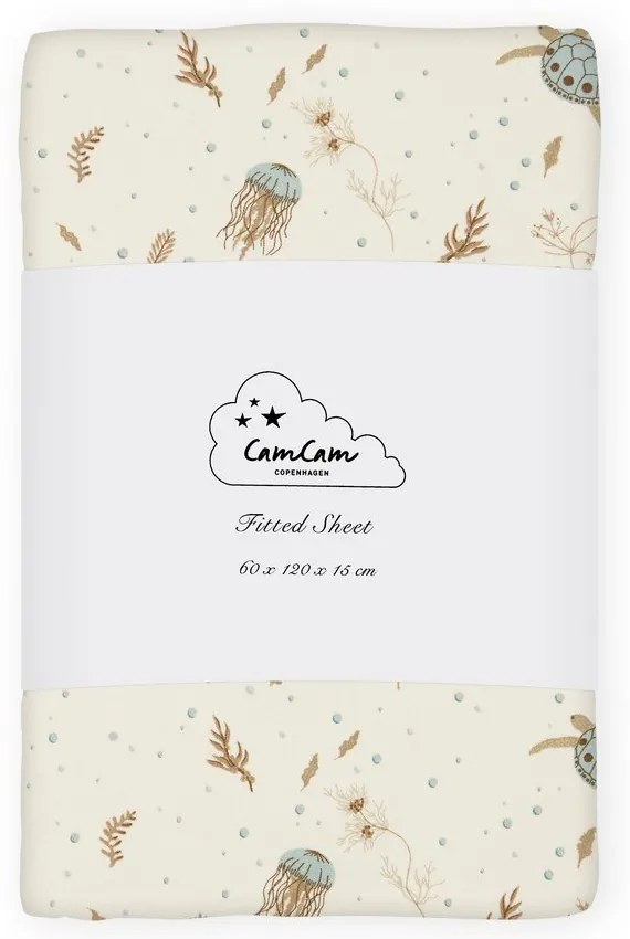 Светложълт еластичен детски чаршаф от органичен памук 60x120 cm Sea Garden – Cam Cam Copenhagen