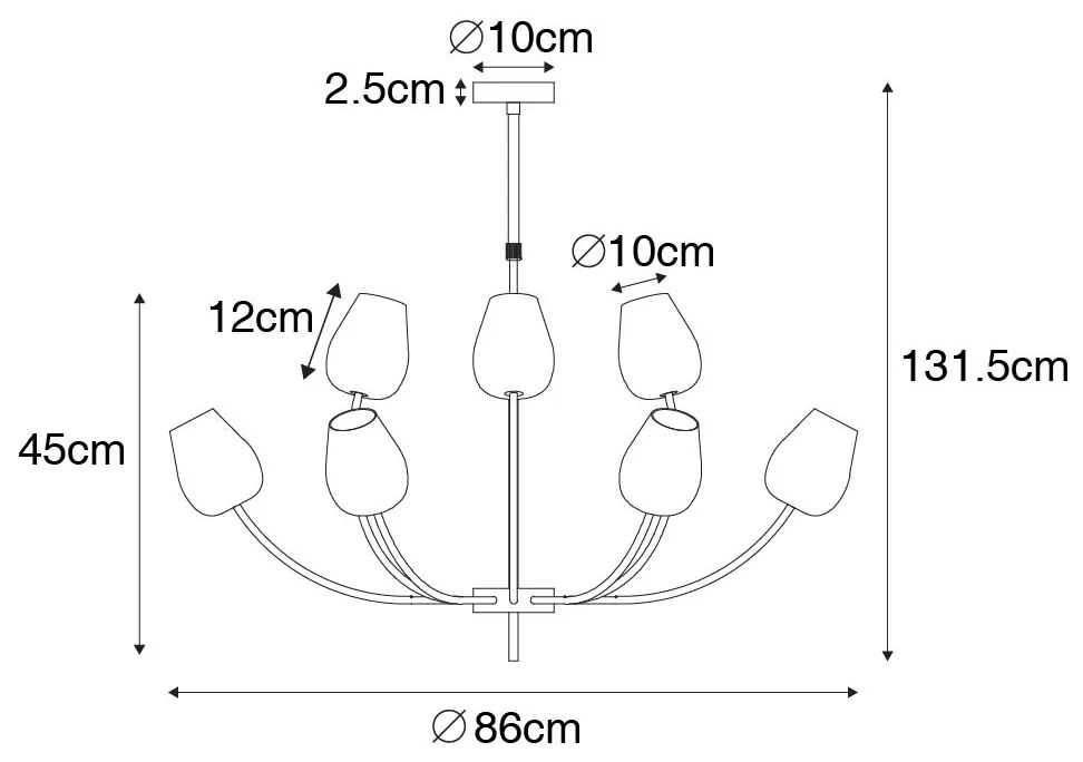 Класически висящ аплик златен със стъкло 12-светлина - Elien