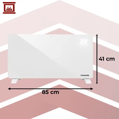 Стъклен електрически нагревател Kaminer ZELVA 2500W с WiFi управление - бял