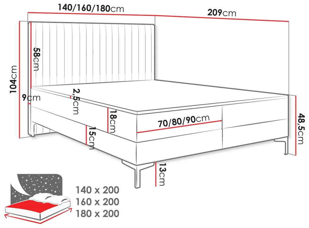 Тапицирано легло Primo Line-Ekrou-140 x 200 cm