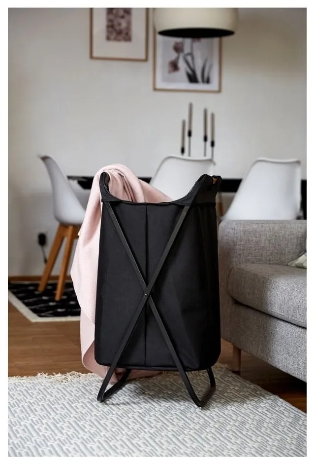 Черен сгъваем кош за пране Loft - Wenko