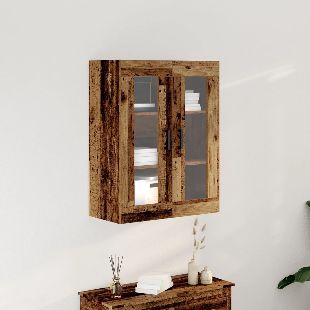 Sonata H Стенно шкафче  със стъклени врати - Стара дървесина - 69.5x34x90 см