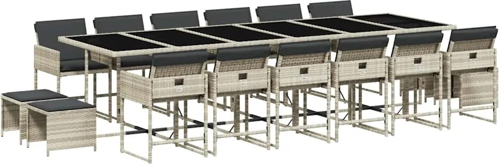 3211367 vidaXL Градински комплект с възглавници 17 части полиратан светлосив