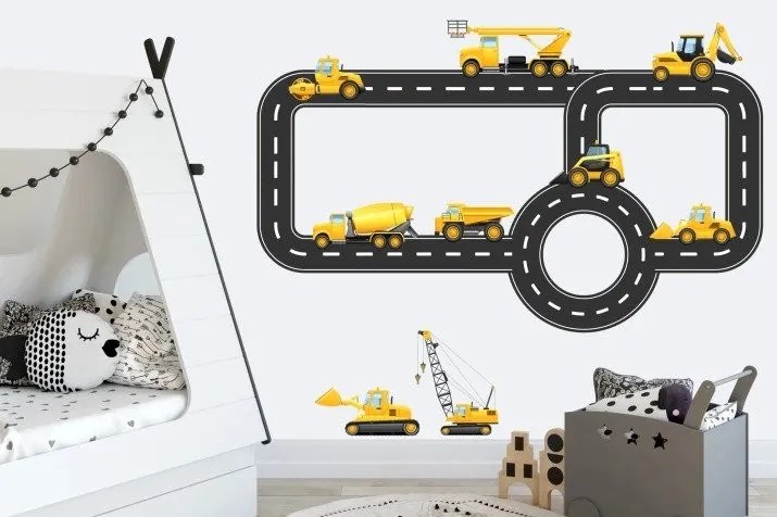 Стикер за стена с мотив от автомобилна писта за работни превозни средства 50 x 100 cm
