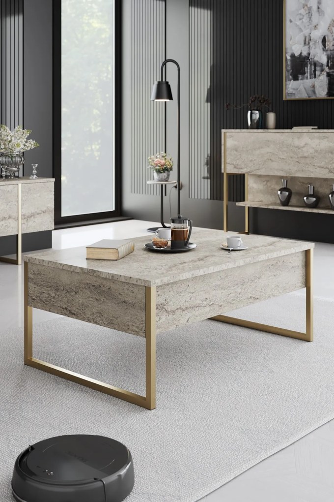 Кафе маса Luxe, цвят Травертин Златен
