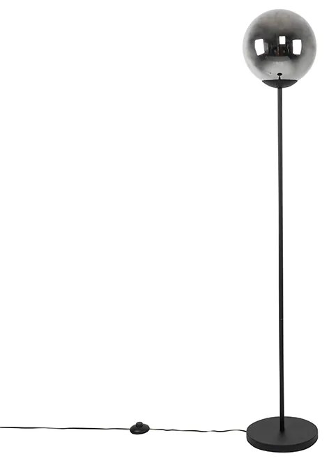 Подова лампа в стил арт деко черна с опушено стъкло - Pallon