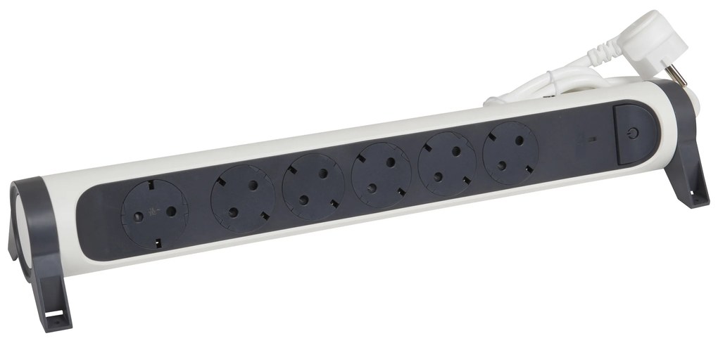 Legrand 694526  Разклонител PRE, шуко, 6X2P+E,с индикация за мощността и защита,1,5м. кабел,бяло/сиво - 694526