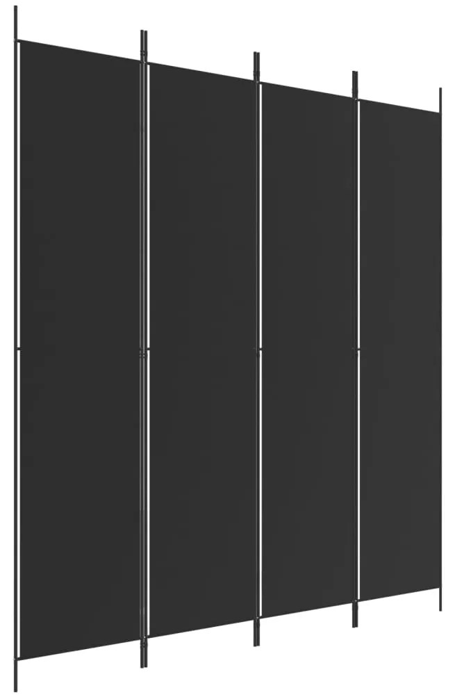 350201 vidaXL Параван за стая, 4 панела, черен, 200x220 cм, плат