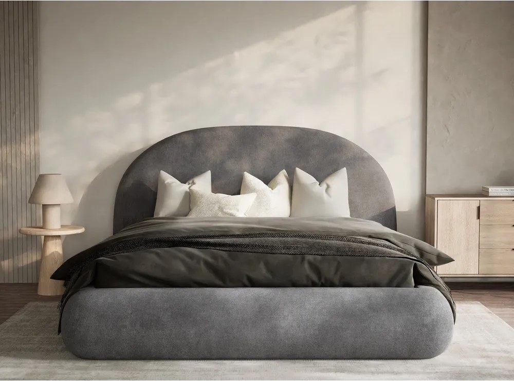 Сиво двойно легло 140x200 cm тапицирано с място за съхранение с включена подматрачна рамка Maumere – Maison de Rêve