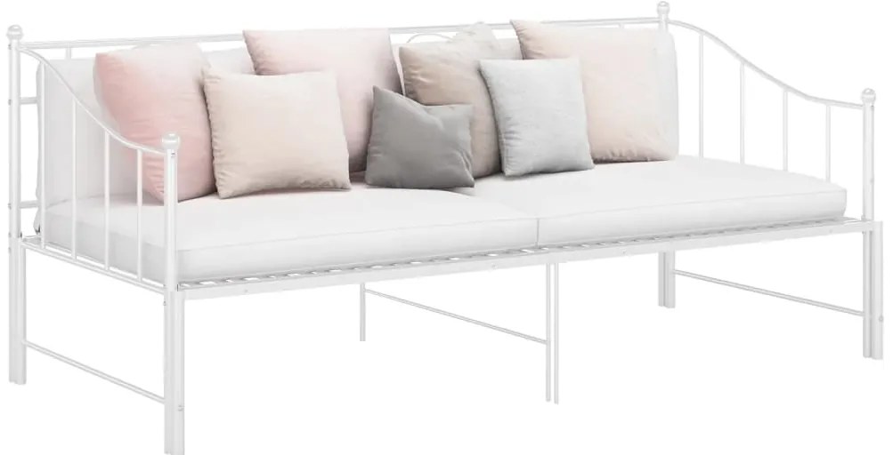 324777 vidaXL Рамка за легло, разтегателен диван, бяла, метал, 90x200 см