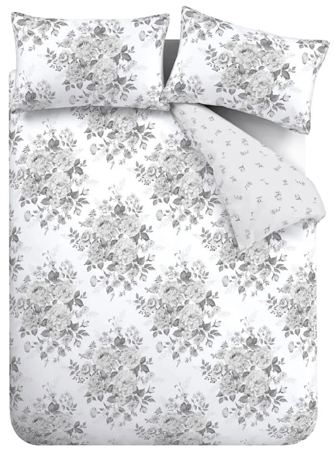 Сиво двойно удължено спално бельо 230x220 cm Elinda Floral – Catherine Lansfield