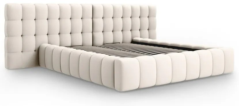 Кремаво тапицирано двойно легло с място за съхранение с включена подматрачна рамка 200x200 cm Mamaia – Micadoni Home