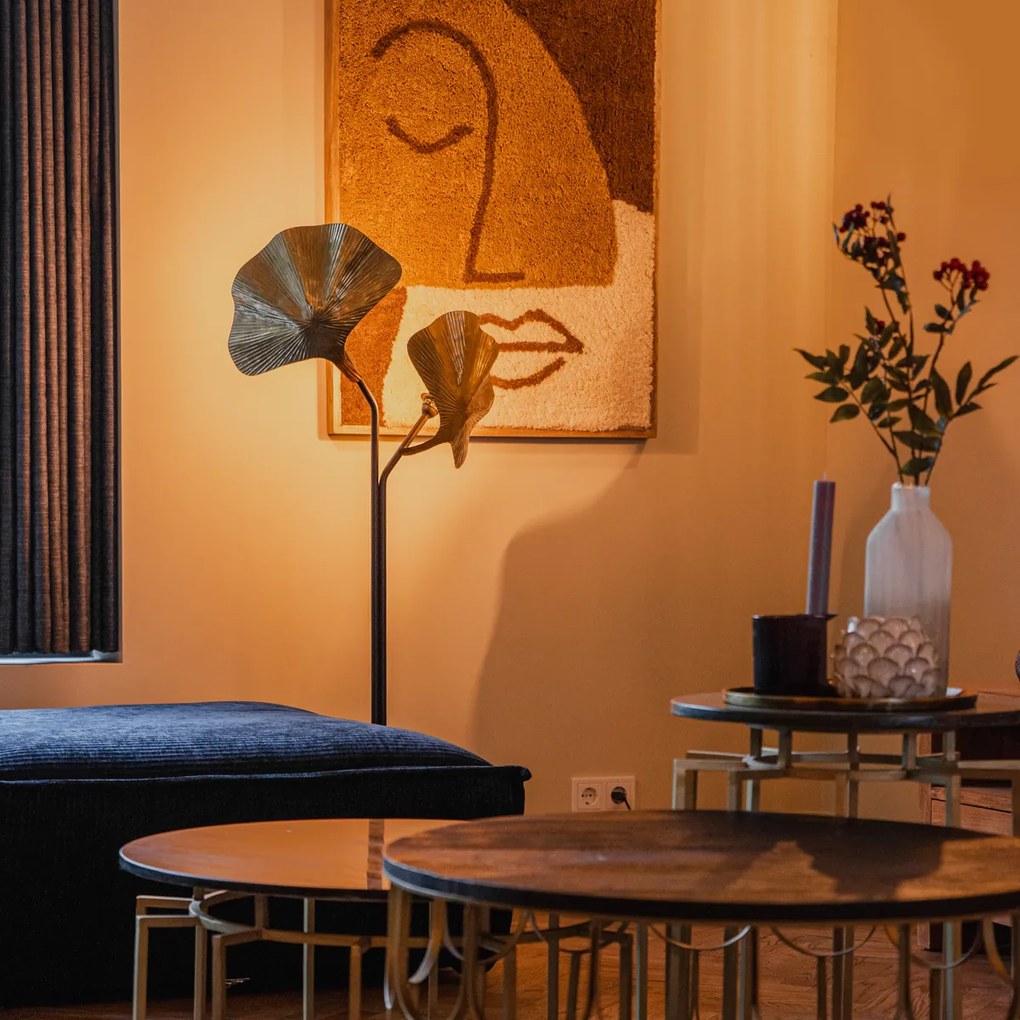 Ориенталска подова лампа месинг с черно 2-светлина - Louka