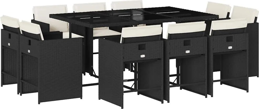 3211206 vidaXL Градински комплект с възглавници 11 части полиратан черен