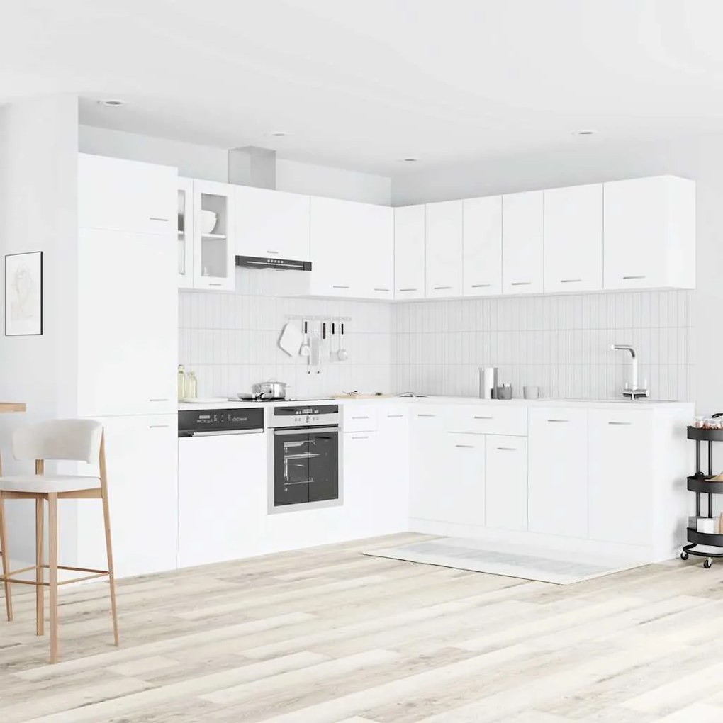 3067666 vidaXL Комплект кухненски шкафове, 14 части, "Lyon", бяло инженерно дърво