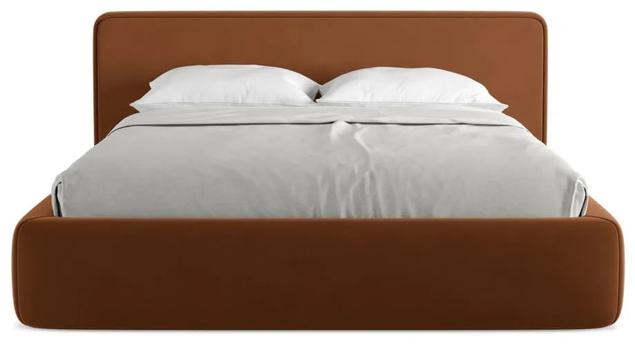 Двойно легло теракотено тапицирано с място за съхранение и включена подматрачна рамка 160x200 cm Kiana – Makamii