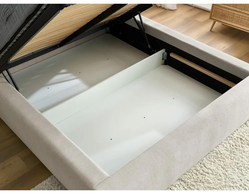 Бежово тапицирано двойно легло с място за съхранение с решетка 180x200 cm Jagna - Bobochic Paris