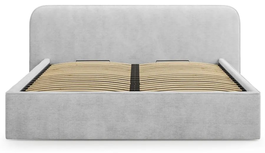 Светлосиво двойно тапицирано легло с място за съхранение с включена подматрачна рамка 180x200 cm Elizabeth – Micadoni