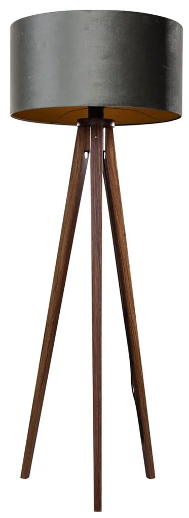 Vloerlamp tripod walnoot hout met velours kap groen 50cm - Tripod Classic